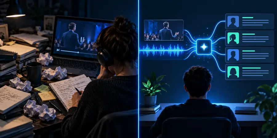 Vista de origen de comparación de transcripción de video